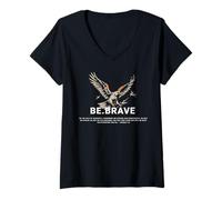 Femme Be Brave Blessed Eagle God Bible Jésus Citation Religieuse T-Shirt avec Col en V
