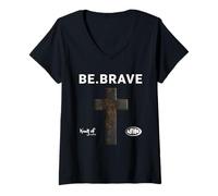 Femme Be Brave God Bible Jesus Blessed Cross Citation Religieuse T-Shirt avec Col en V