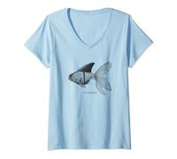 Femme Be Brave - Joli Poisson Rouge Avec Aileron de Requin T-Shirt avec Col en V