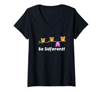 Femme Be different Fun Owl Oiseau chouette Inscription en allemand "Be different T-Shirt avec Col en V