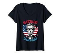 Femme Be Excellent to Each Other Drapeau Carte américaine Abe Abraham Lincoln T-Shirt avec Col en V