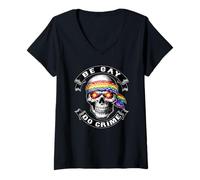 Femme BE Gay DO Crime Crâne Queer Punk Queercore Drapeau Fierté T-Shirt avec Col en V