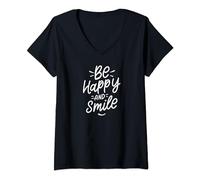 Femme Be happy and smile T-Shirt avec Col en V