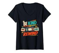 Femme Be Kind and Rewind Cassette rétro VHS années 80 90 Nostalgie T-Shirt avec Col en V