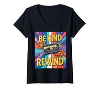 Femme Be Kind And Rewind Retro 80s Cassette graphique Throwback Vibe T-Shirt avec Col en V