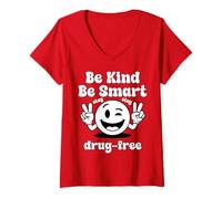 Femme Be Kind Be Smart Stay Drug Free Red Ribbon Week T-Shirt avec Col en V