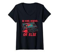Femme Be Kind Rewind Or Else Horror Rétro VHS T-Shirt avec Col en V