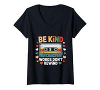 Femme Be Kind Words Don't Rewind Amateurs de Musique Vintage des années 90 et 80 T-Shirt avec Col en V