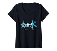 Femme Be Like Water Art Chinois Police Art avec Water Lee Inspiré T-Shirt avec Col en V
