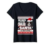 Femme Be Nice to Me I Know Santa Cavalier Dog Christmas Xmas T-Shirt avec Col en V