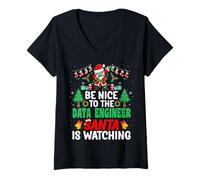 Femme Be Nice to The Data Engineer Santa Christmas T-Shirt avec Col en V