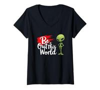 Femme Be Out of This World Alien Space Vêtements esthétiques T-Shirt avec Col en V