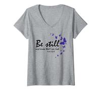Femme Be Still - verset de la Bible chrétienne - Cadeau religieux pour son papillon T-Shirt avec Col en V