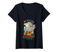 Femme Be Strong and Courageous Joshua 1:9 Motif Lion T-Shirt avec Col en V
