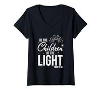 Femme Be The Children of The Light avec John 12 36 Verset T-Shirt avec Col en V