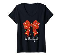 Femme Be The Light Christmas Christian Bow Bible Verse Mathew 5:14 T-Shirt avec Col en V