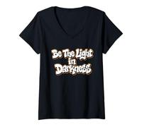 Femme Be The Light in Darkness Graffiti Street Art Motivation T-Shirt avec Col en V