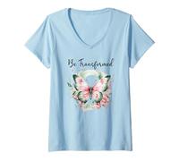 Femme Be Transformed Romans 12:2 Butterfly Christian Bible Verse T-Shirt avec Col en V