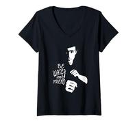 Femme Be Water My Friend Hommage à la légende des Arts Martiaux T-Shirt avec Col en V