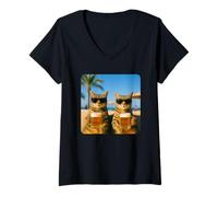 Femme Beach Cats Drinking Beer Meme Funny Summer Waiter Bar Man T-Shirt avec Col en V