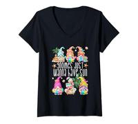 Femme Beach Gnomes Just Wanna Have Sun for Girls Funny Summer T-Shirt avec Col en V