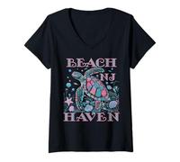 Femme Beach Haven NJ Amoureux des tortues colorées T-Shirt avec Col en V