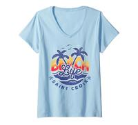 Femme Beach Life Saint Croix Îles Vierges des États-Unis USVI T-Shirt avec Col en V