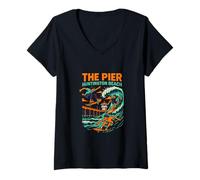 Femme Beach Life The Pier Huntington Beach Vintage Mens Surf Up T-Shirt avec Col en V