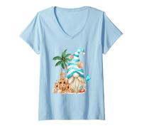 Femme Beach Lover with Flip Flops and Sand Castle Funny GNOME T-Shirt avec Col en V
