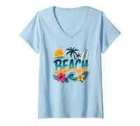 Femme Beach Wave Tropical T-Shirt avec Col en V