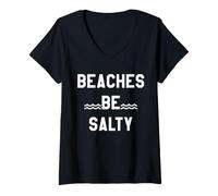 Femme Beaches Be Salty Vacation Women Beach Summer Vibes Beachy T-Shirt avec Col en V