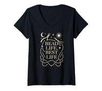 Femme Beading Life Best Life Outils de Fabrication de Bijoux et Design de Perles T-Shirt avec Col en V