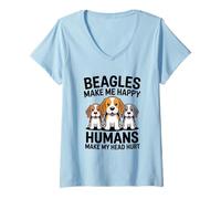 Femme Beagles me Rend Heureuse Les Humains me Font Mal à la tête T-Shirt avec Col en V