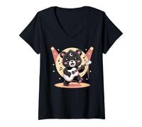 Femme Bear Guitare Rock and Roll Kawaii Goth Girl Vêtements Rose Goth T-Shirt avec Col en V