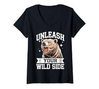 Femme Bear Libérez Vos Ours Sauvages T-Shirt avec Col en V