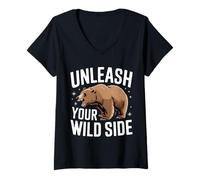 Femme Bear Libérez Votre côté Sauvage T-Shirt avec Col en V