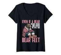Femme Bear Wears Shoes But Still Has Bear Feet - T-Shirt avec Col en V