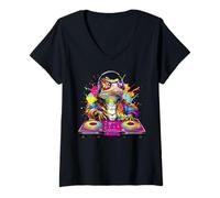 Femme Bearded Dragon DJ Music Lover Rainbow Disc Jockey Dance Kids T-Shirt avec Col en V