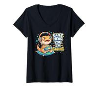 Femme Bearded Dragon Gaming Reptiles Can't Hear You I'm Gaming T-Shirt avec Col en V