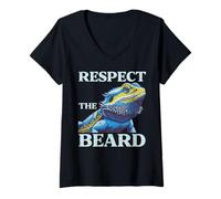 Femme Bearded Dragon Respect The Beard Beardie Humour Femme Homme Enfant T-Shirt avec Col en V