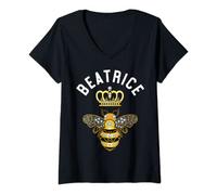 Femme Beatrice Nom Beatrice Anniversaire Reine Couronne Bee Beatrice T-Shirt avec Col en V