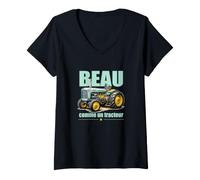 Femme Beau comme Un Tracteur Humour Agriculture Vintage T-Shirt avec Col en V