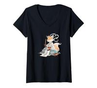 Femme Beau Costume Kitsune pour Les Amateurs de Calligraphie T-Shirt avec Col en V