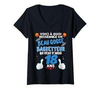 Femme Beau Gosse 18 Ans Basketteur Humour Cadeau d'anniversaire T-Shirt avec Col en V