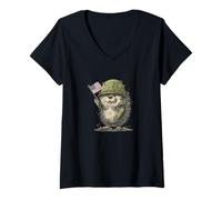 Femme Beau hérisson avec Mission Militaire T-Shirt avec Col en V
