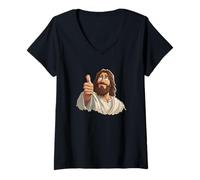 Femme Beau Jésus Christ avec Pouce vers Le Haut T-Shirt avec Col en V
