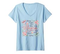 Femme Beau Motif Floral et Papillon Brave Mama T-Shirt avec Col en V
