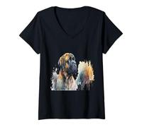 Femme Beau Portrait de Mastiff à l'aquarelle T-Shirt avec Col en V