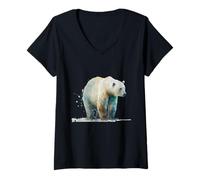 Femme Beau Portrait d'ours Polaire à l'aquarelle T-Shirt avec Col en V