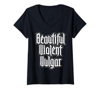 Femme Beau Tatouage féministe Gothique vulgaire Violent T-Shirt avec Col en V